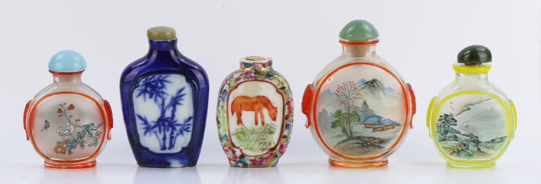 FIVE (5) MIXED SNUFF BOTTLES (1 of 2)