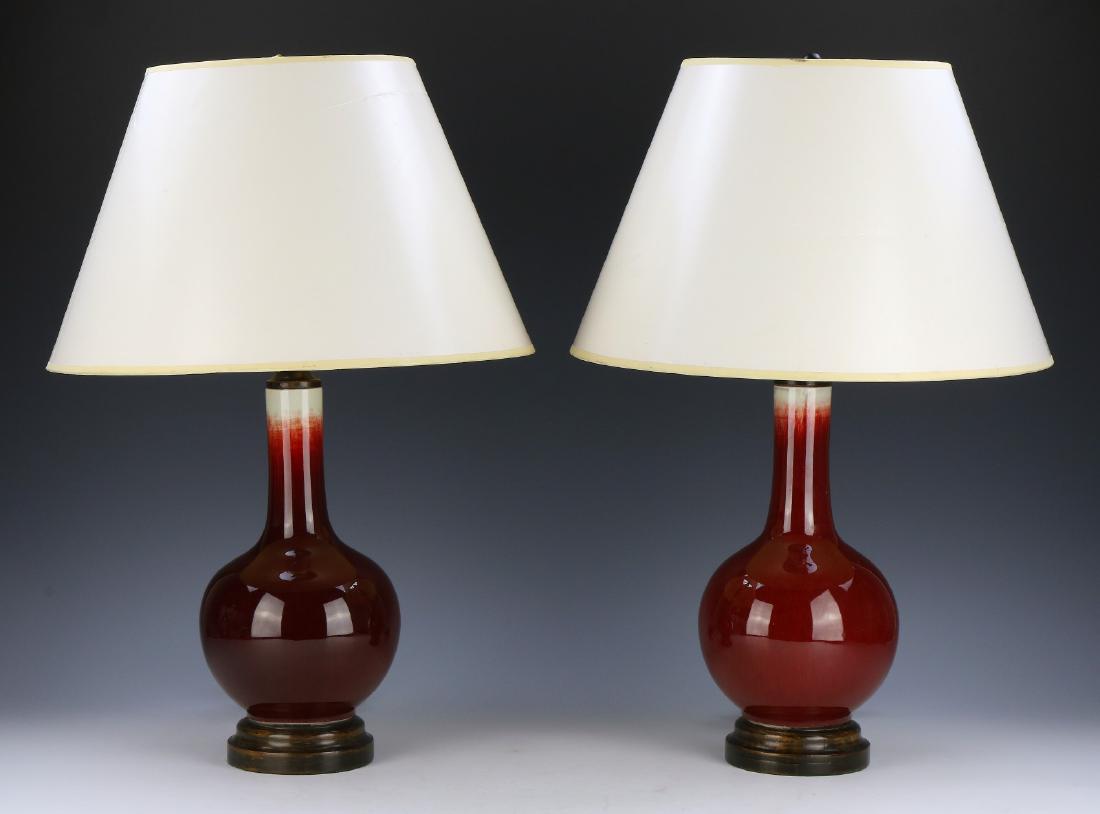 TWO CHINESE OX BLOOD GLAZED PORCELAIN VASES WITH LAMP (1 of 1)