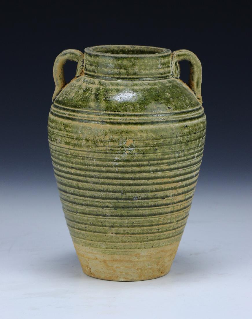 A CHINESE CELADON GLAZED TWO-HANDLE VASE (1 of 3)