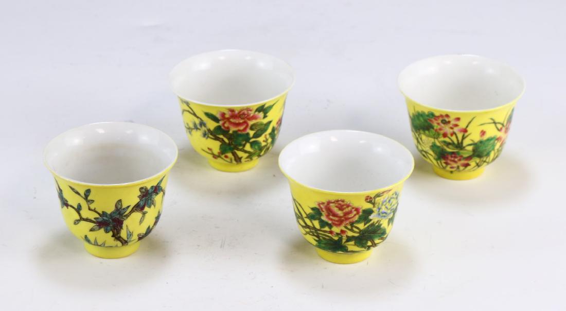 FINE FOUR (4) CHINESE YELLOW GLAZED PORCELAIN CUPS (1 of 6)