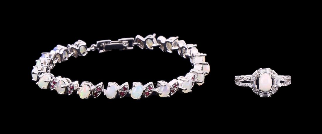 TWO (2) NATURAL OPAL AND RUBY BRACELET & RING (1 of 3)