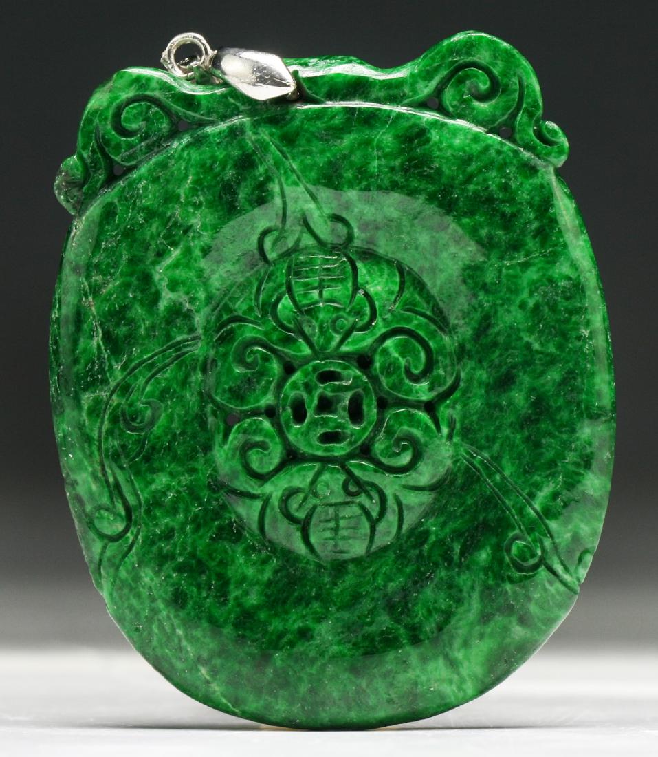 A JADEITE CARVED PENDANT, 18K GOLD PLATED HOOK (1 of 3)
