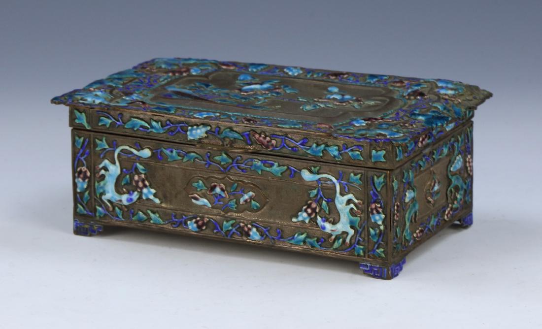 A CHINESE CLOISONNE ON SILVER TRINKET BOX (1 of 3)