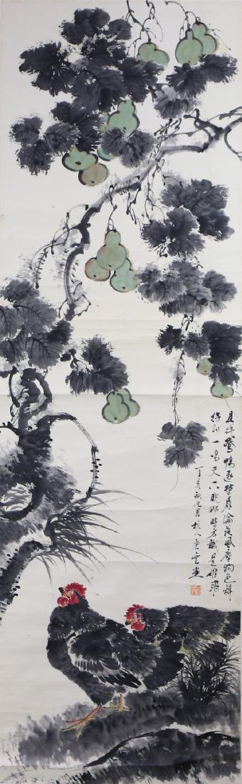 A CHINESE PAPER HANGING PAINTING SCROLL BY TANG, YUN (1 of 6)