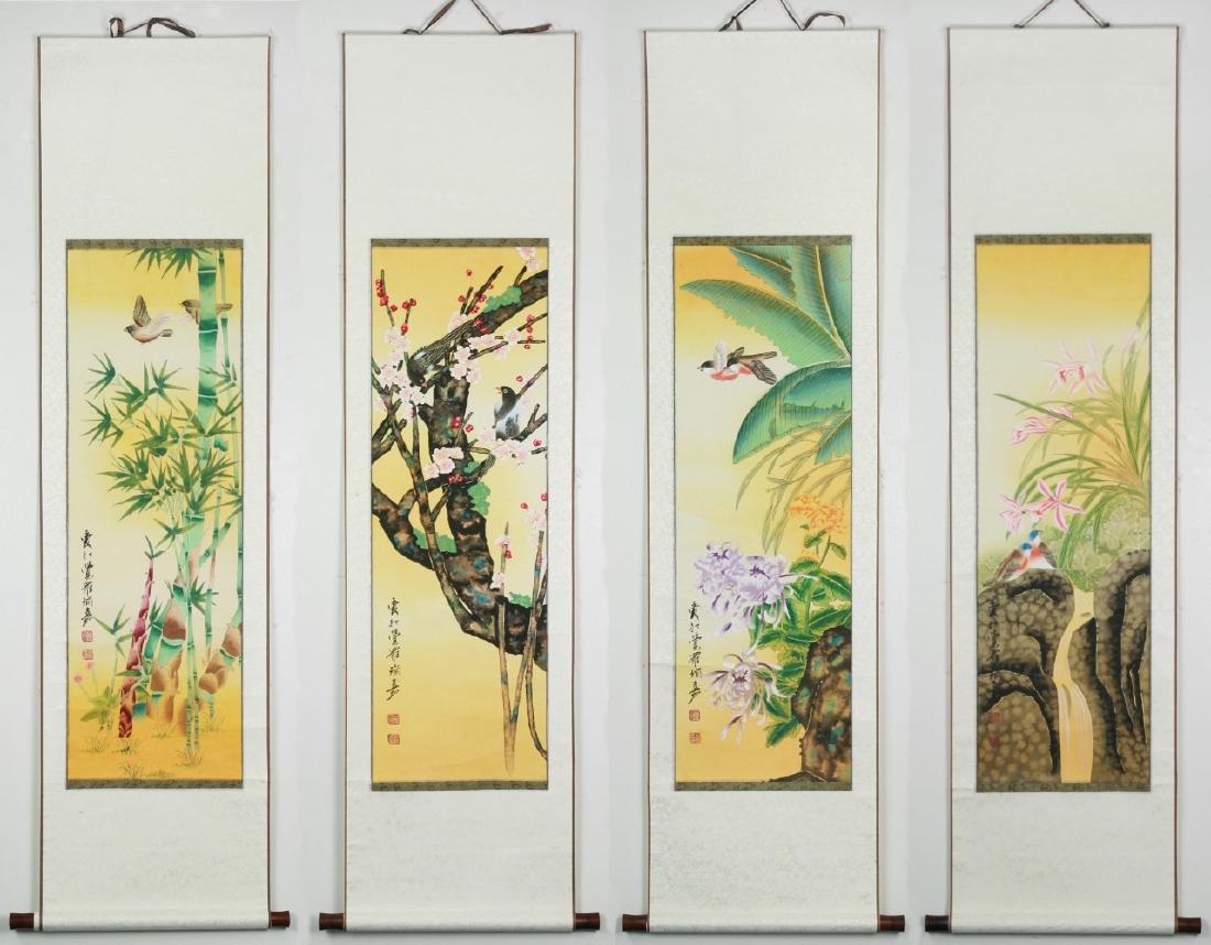 FOUR (4) CHINESE PAPER HANGING PAINTING SCROLLS (1 of 5)