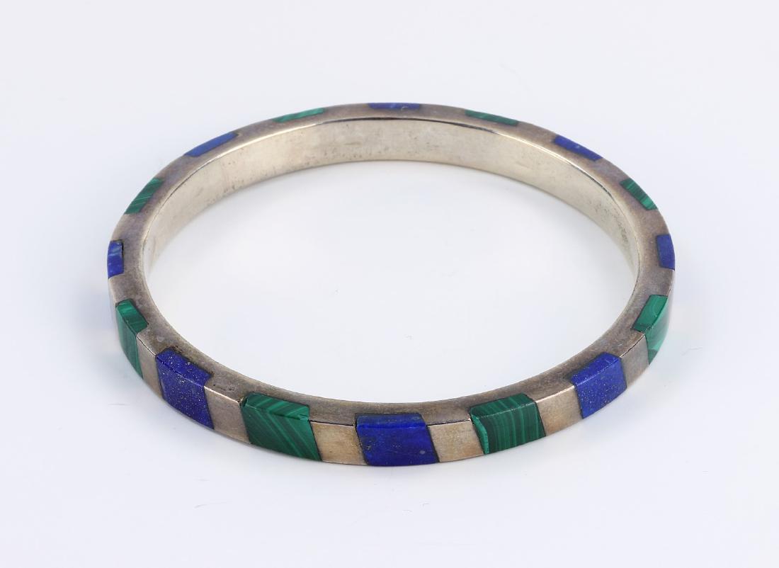 A LAPIS LAZULI & MALACHITE INLAID BRACELET (1 of 2)