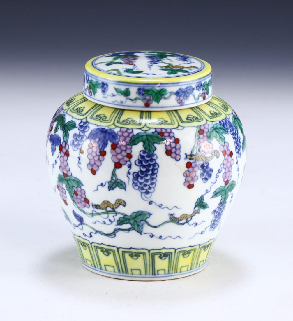 A CHINESE DOUCAI LIDDED PORCELAIN VASE (1 of 5)