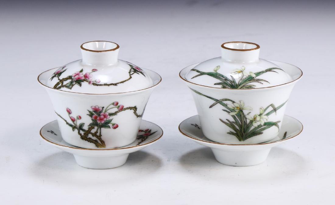 PAIR CHINESE FAMILLE ROSE PORCELAIN TEA CUPS (1 of 4)