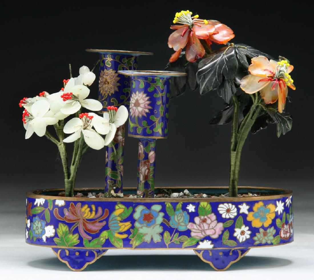 A CHINESE JADE & CLOISONNE BONSAI TREE (1 of 4)