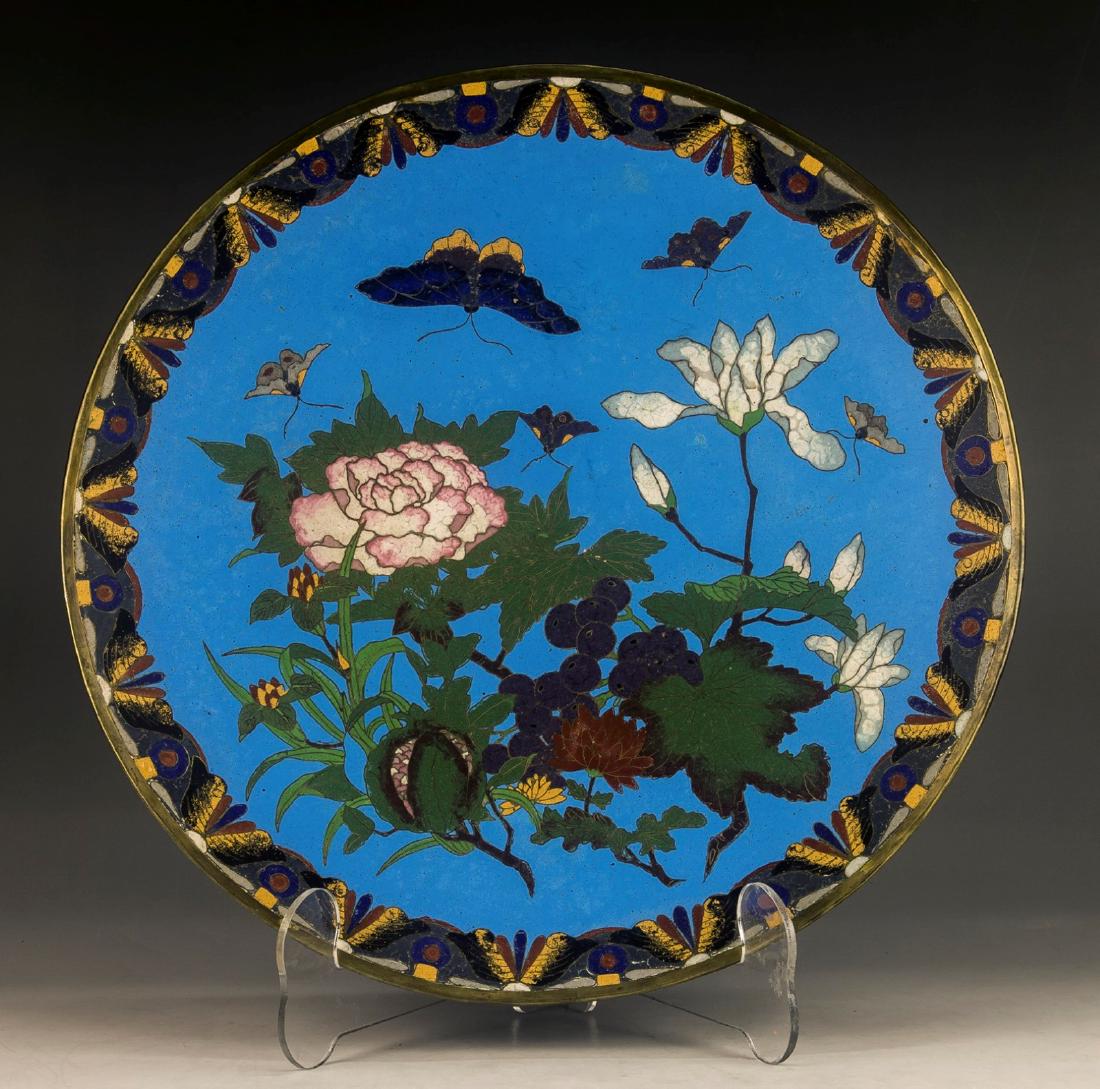 A Big Japanese Cloisonné On Bronze Plate (1 of 2)