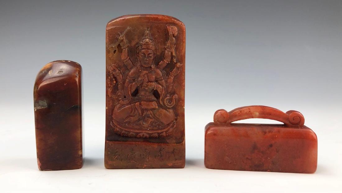 THREE (3) CHINESE SOAPSTONE SEALS (1 of 6)