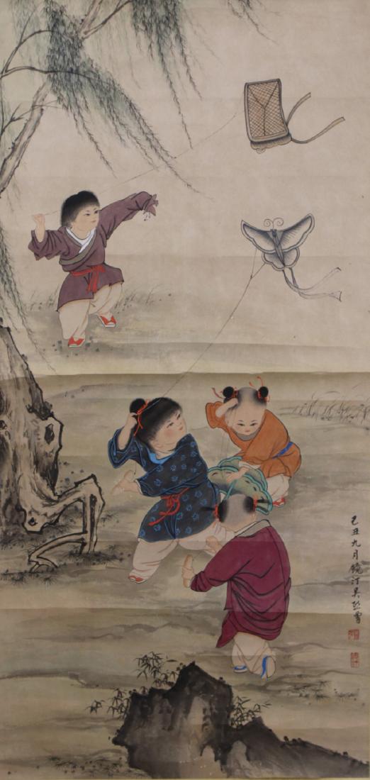 A CHINESE PAPER HANGING PAINTING SCROLL BY WU, XIZENG (1 of 7)