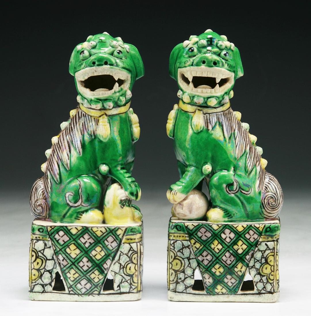 PAIR CHINESE SUSANCAI GLAZED PORCELAIN FOO DOGS (1 of 3)