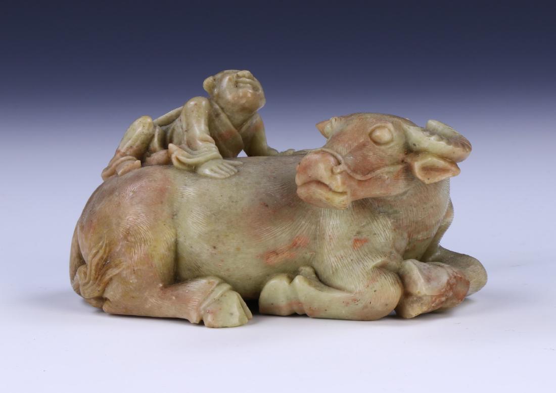 A CHINESE SOAPSTONE CARVED FIGURE GROUP (1 of 4)