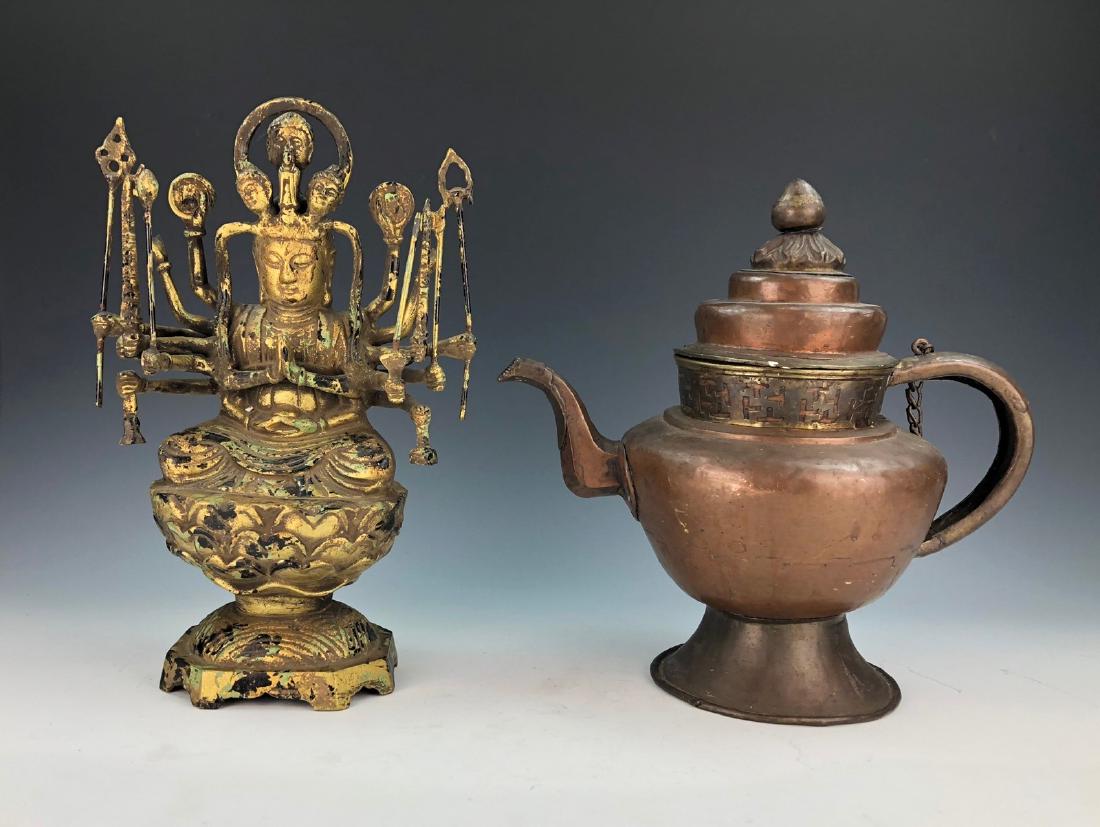 TWO (2) CHINESE METAL TEAPOT AND BUDDHA (1 of 5)