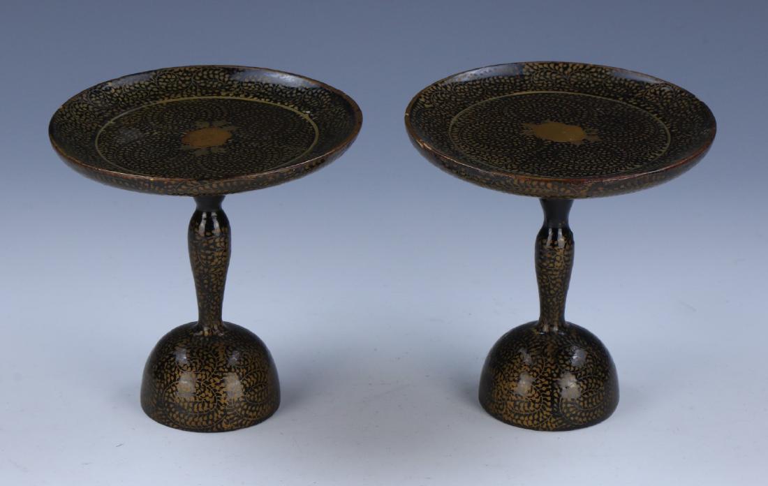 PAIR FINE CHINESE LACQUER STEM PLATES (1 of 4)