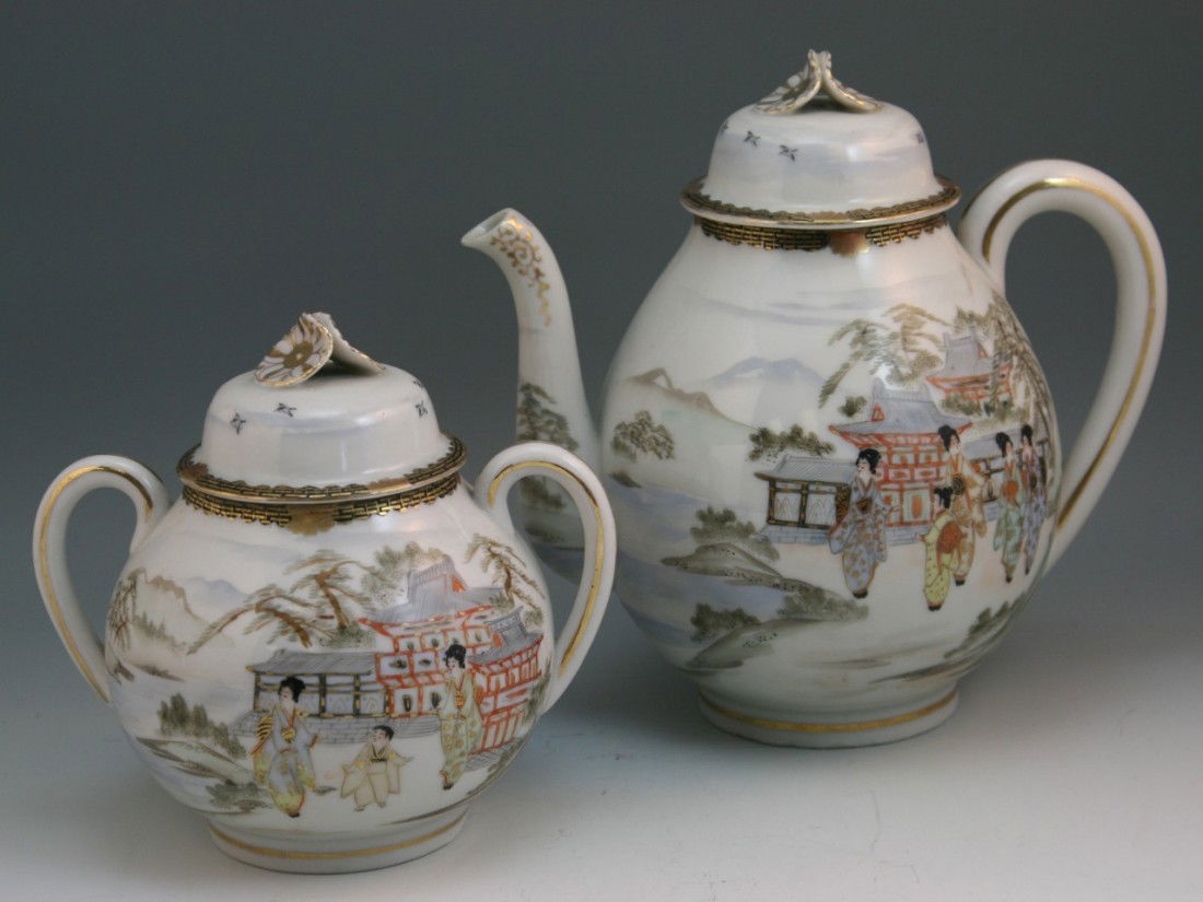 113 Two Japanese Antique Kutani Porcelain Teapots