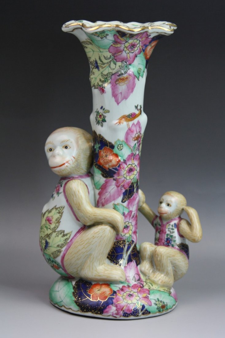 French Antique Chinoiserie Chinese Porcelain Vase: Rare French Antique Chinoiserie Chinese Tobacco Leaf Style Vase; H: 10"