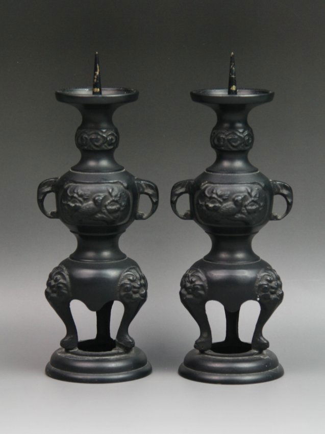 8 Pair Vintage Japanese Bronze Candle Holders Lot 8