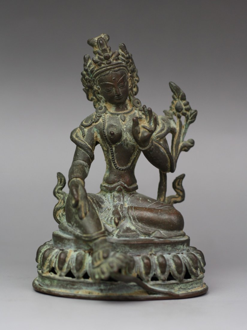 A Small Nepalese Or Tibetan Bronze Buddha: A Small Nepalese Or Tibetan Bronze Buddha; Size: H: 4-1/2"