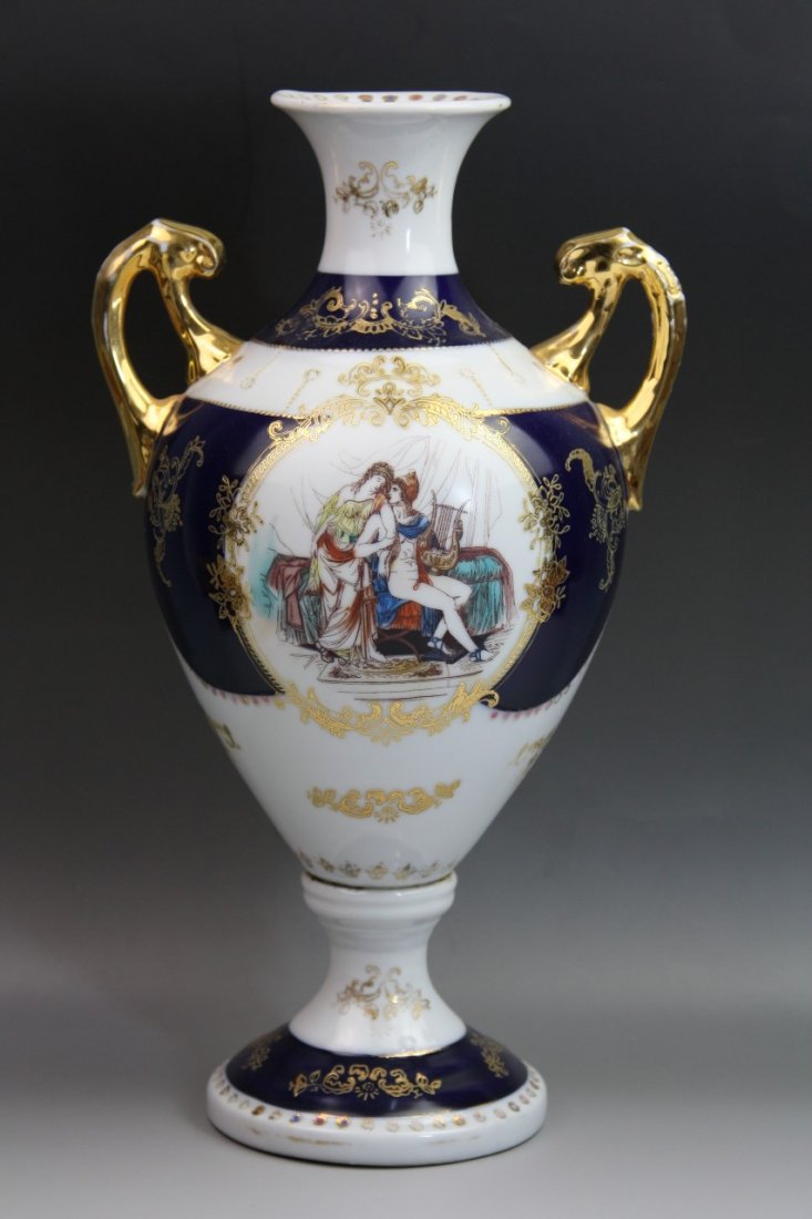 Rare Limoges Amphora-Shaped Gilt Porcelain Vase: Rare Limoges Amphora-Shaped Gilt Porcelain Vase: finely painted: signed on base; Size: H: 14"