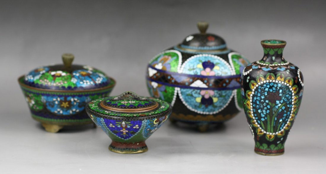Four Japanese Antique Cloisonne Items: Four Japanese Antique Cloisonne Items: late 19th Century; Size: H: 4"; D: 4-1/2"