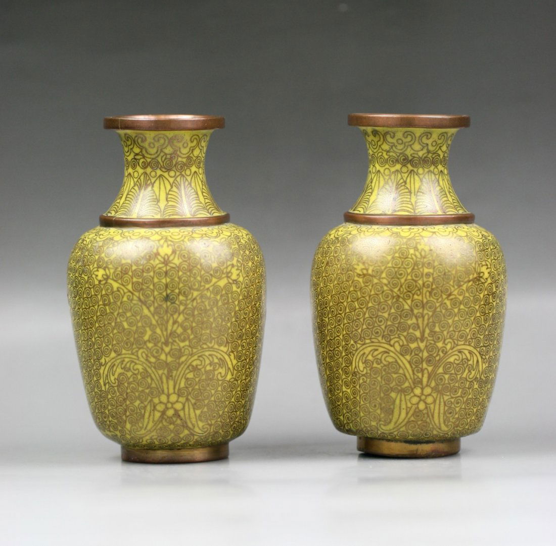 Pair Japanese Antique Cloisonne Vases: Pair Japanese Antique Cloisonne Vases; Size: H: 4-1/2"