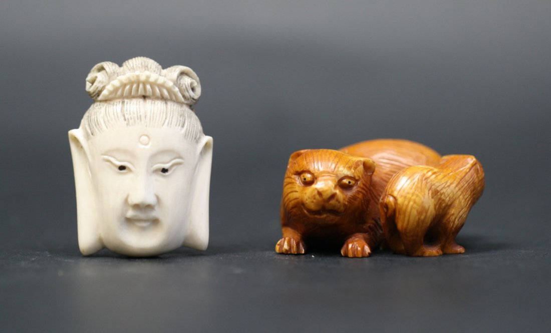 Two Antique Ivory Netsukes: Two Antique Ivory Netsukes; Size: H: 2" (bigger)