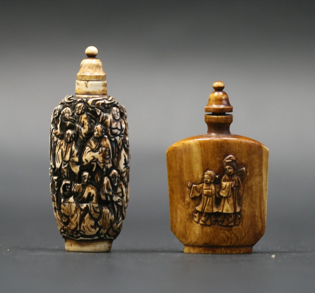 Two Antique Ivory Snuff Bottles: Two Antique Ivory Snuff Bottles; Size: H: 3" (bigger)