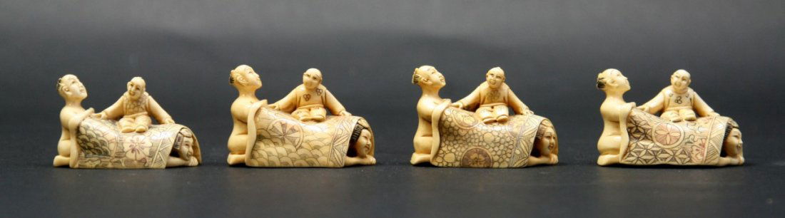Group Of Four(4) Japanese Antique Ivory Shunga: Group Of Four(4) Japanese Antique Ivory Shunga; Size: L: 2" (each)