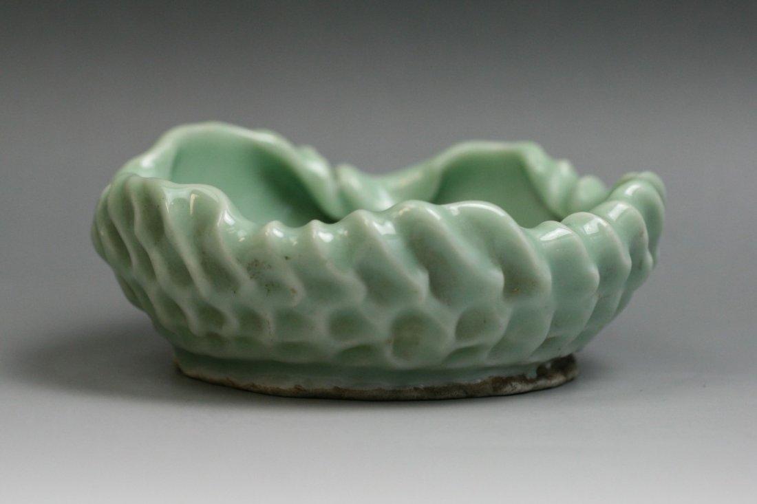 A Chinese Antique Celadon Glazed Brush Washer: A Chinese Antique Celadon Glazed Brush Washer: late 19th/early 20th Century; Size: D: 5-1/2"