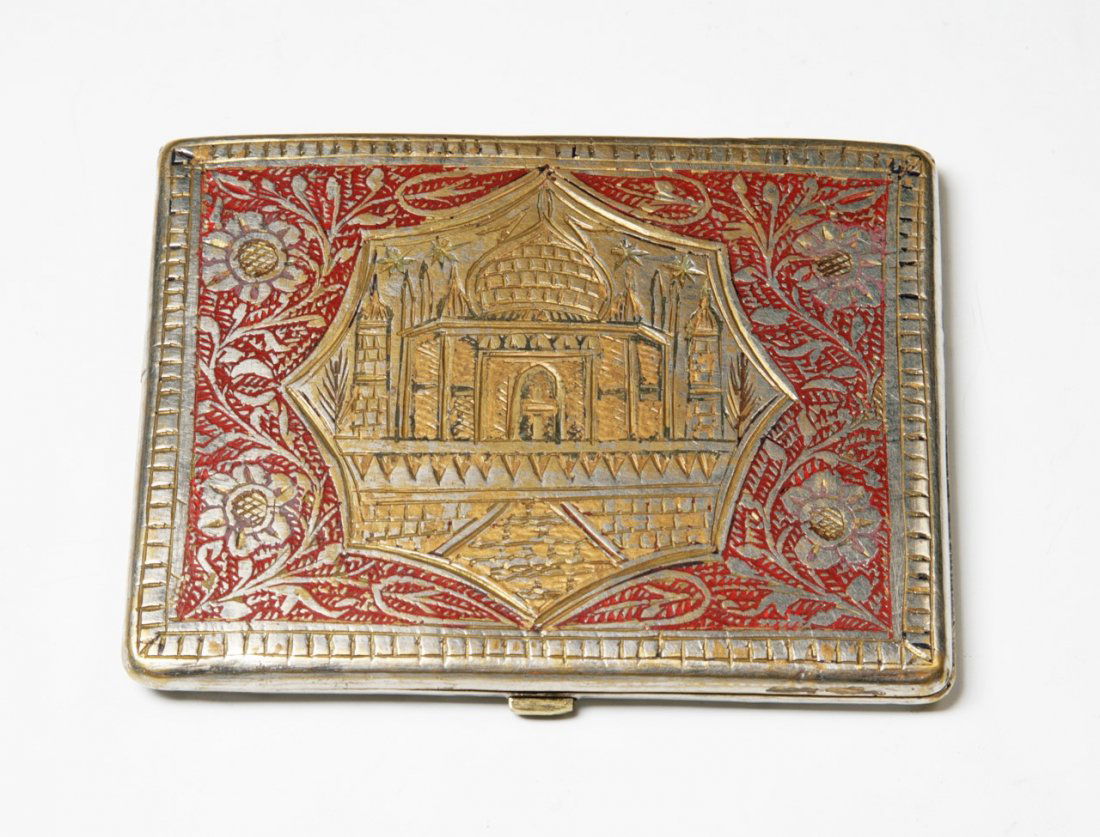 A Japanese Engraved Damascene Cigarette Case: A Japanese Antique Engraved Damascene Cigarette Case: circa 1900; Size: L: 4"