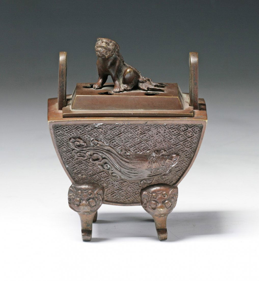 A Japanese Antique Bronze Censer With Cover: A Japanese Antique Bronze Censer With Cover: Circa 1900; Size: H: 5-1/4"