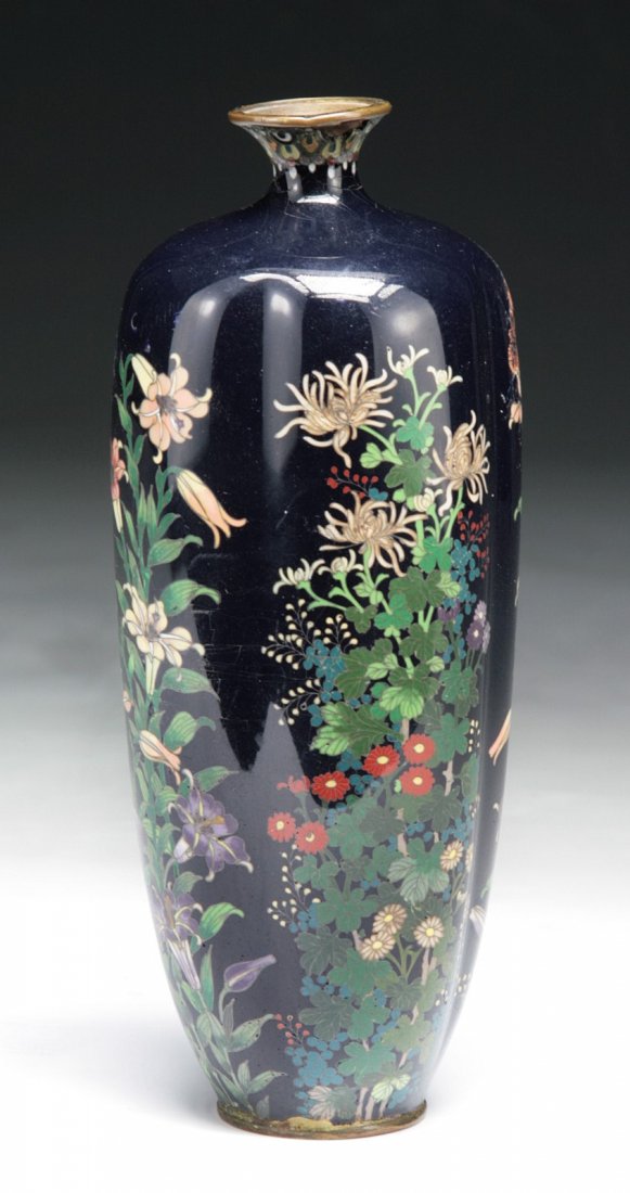 A Japanese Antique Silver Ando Cloisonne Vase: A Japanese Antique Silver Ando Cloisonne Vase: of 19th Century; Size: H: 6-1/4"