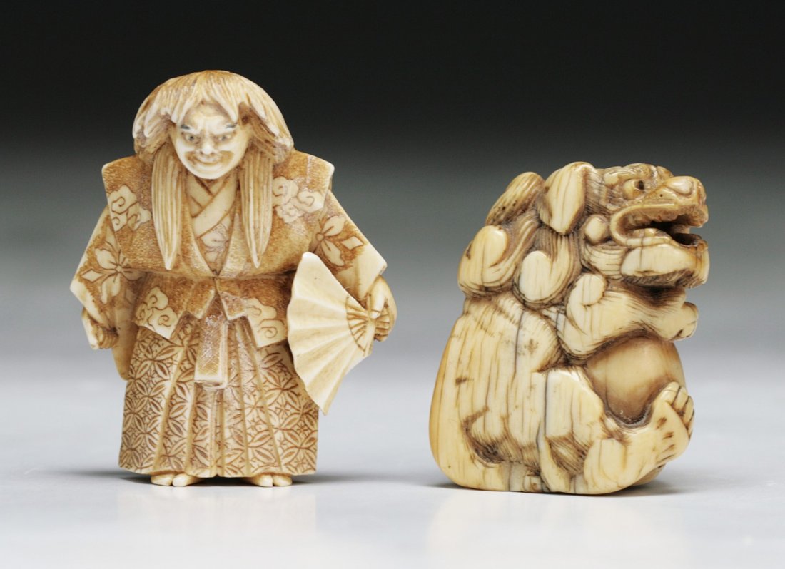 Two Carved Antique Ivory Netsuke: Two Carved Antique Ivory Netsuke; Size: H: 1-3/4"