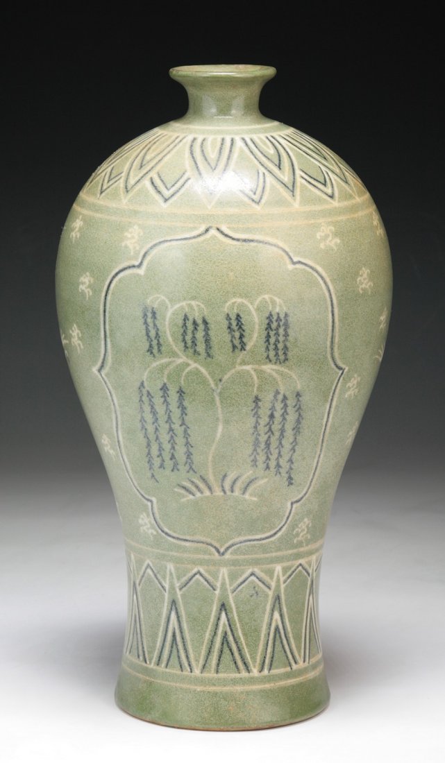 A Korean Antique Celadon Porcelain Vase: A Korean Antique Celadon Porcelain Vase; Size: H: 12"