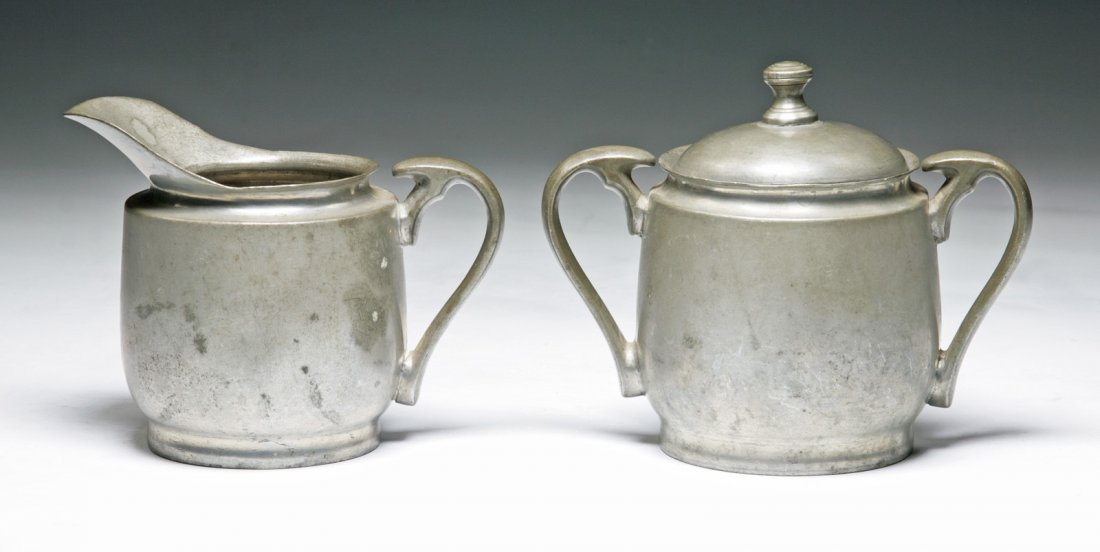 Two(2) Chinese Antique Export Tin Caddy & Creamer: Two(2) Chinese Antique Export Tin Caddy & Creamer: of Late Qing Dynasty; Size: H: 4-1/2" (biggest)
