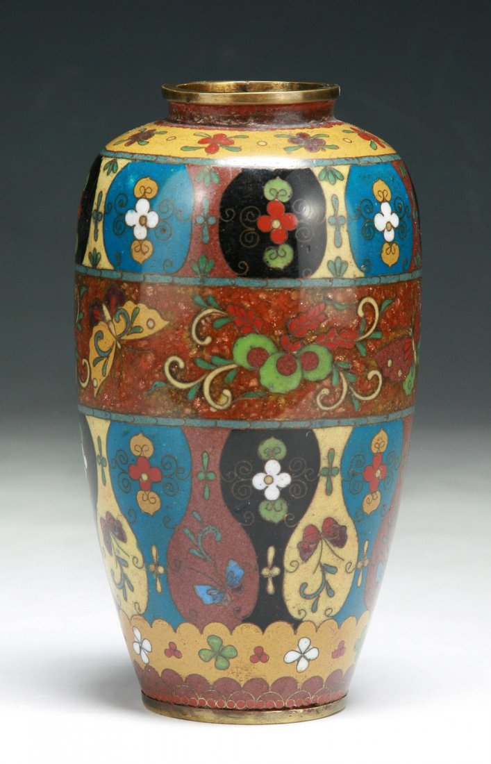 A Japanese Antique Silver Ando Cloisonne Vase: A Japanese Antique Silver Ando Cloisonne Vase; Size: H: 5-3/4"