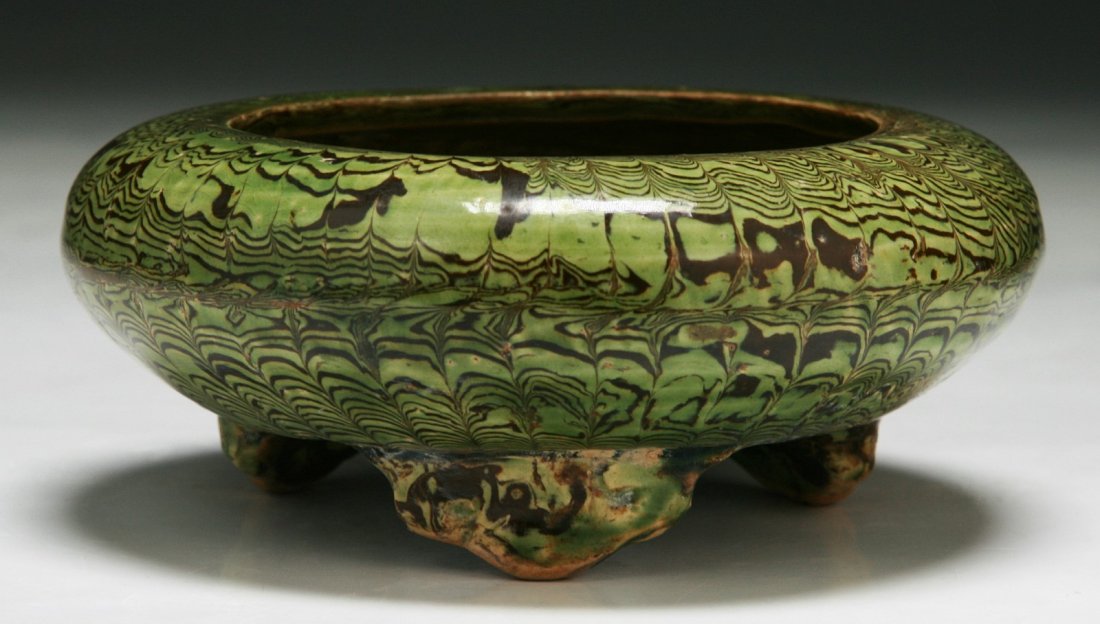 A Chinese Antique Twist Glazed Porcelain Brush Washer: A Chinese Antique Twist Glazed Porcelain Brush Washer; Size: D: 5"
