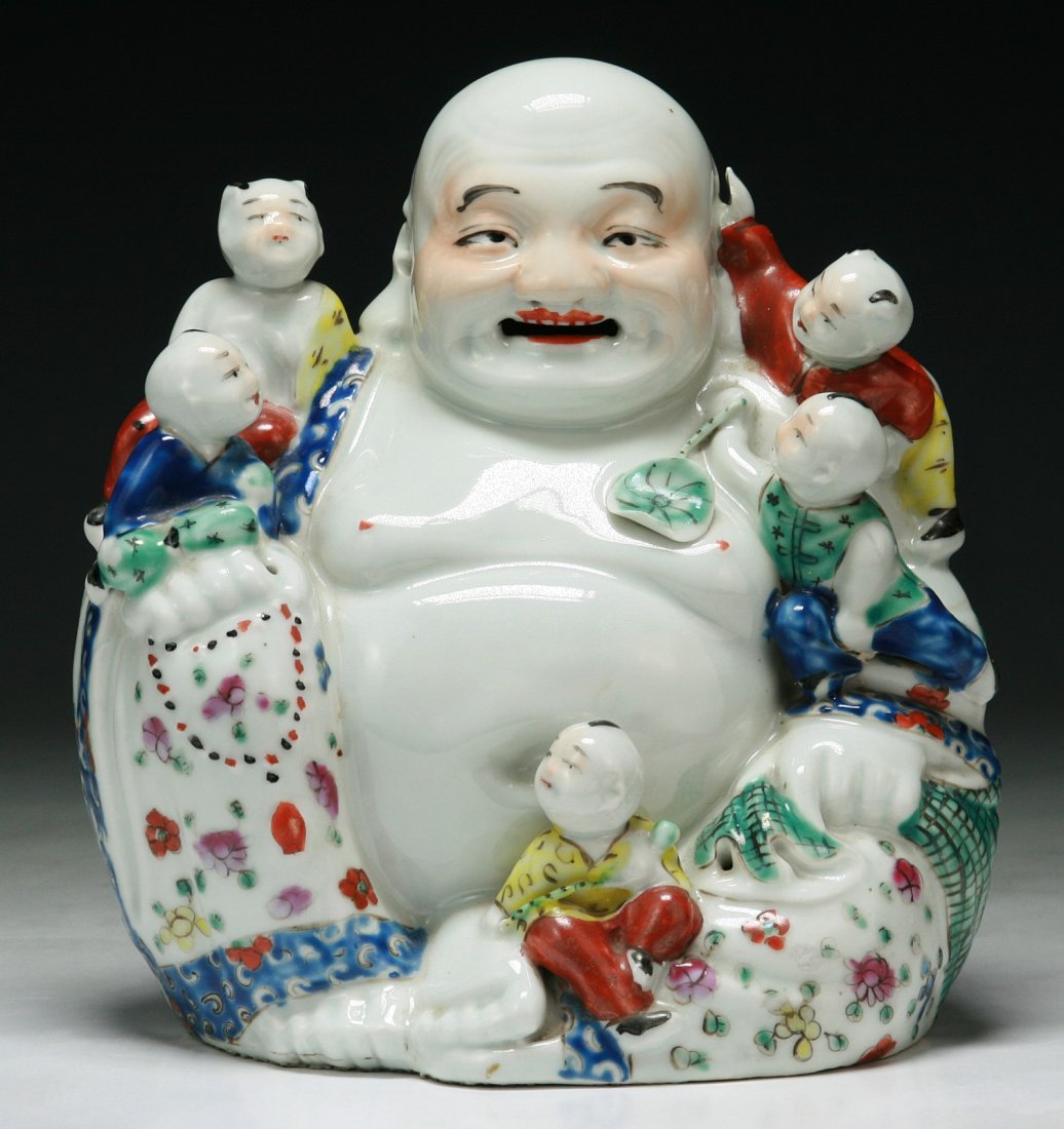 A Chinese Antique Famille Rose Porcelain Buddha: A Chinese Antique Famille Rose Porcelain Buddha: of Minguo period, signed on the base; Size: H: 8"