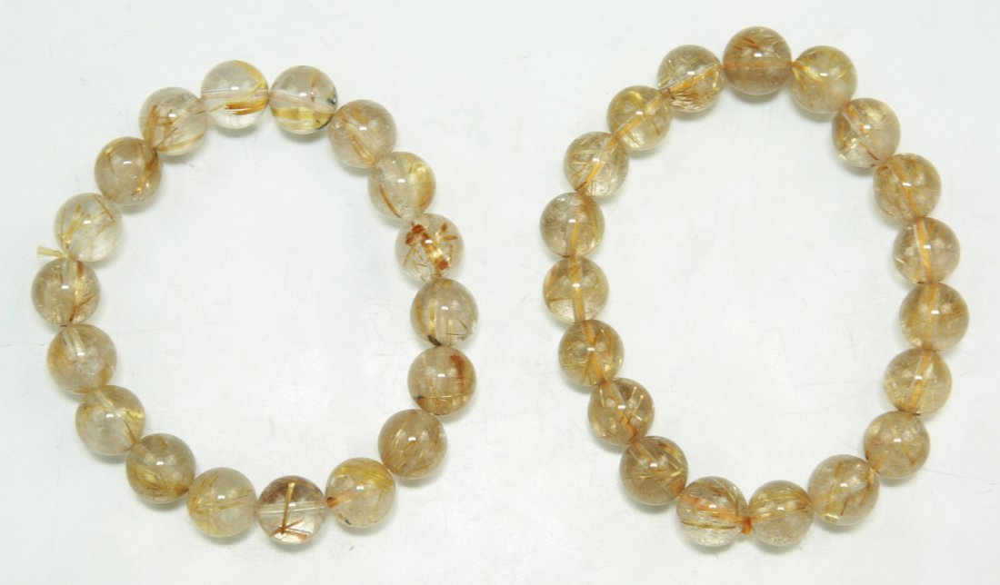 Two (2) Quartz Rutilated Bead Bracelets: Two (2) Quartz Rutilated Bead Bracelets; Size: D: 3"; (Bead) D: 12mm