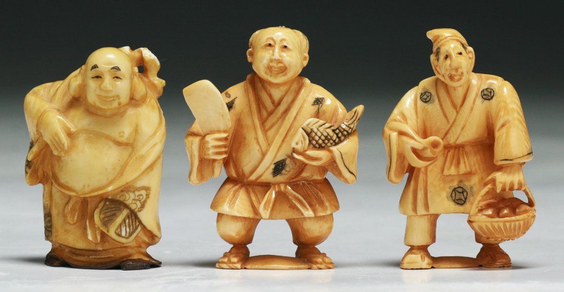 Three (3) Carved Antique Ivory Netsuke: Three (3) Carved Antique Ivory Netsuke; Size: H: 2" (biggest)