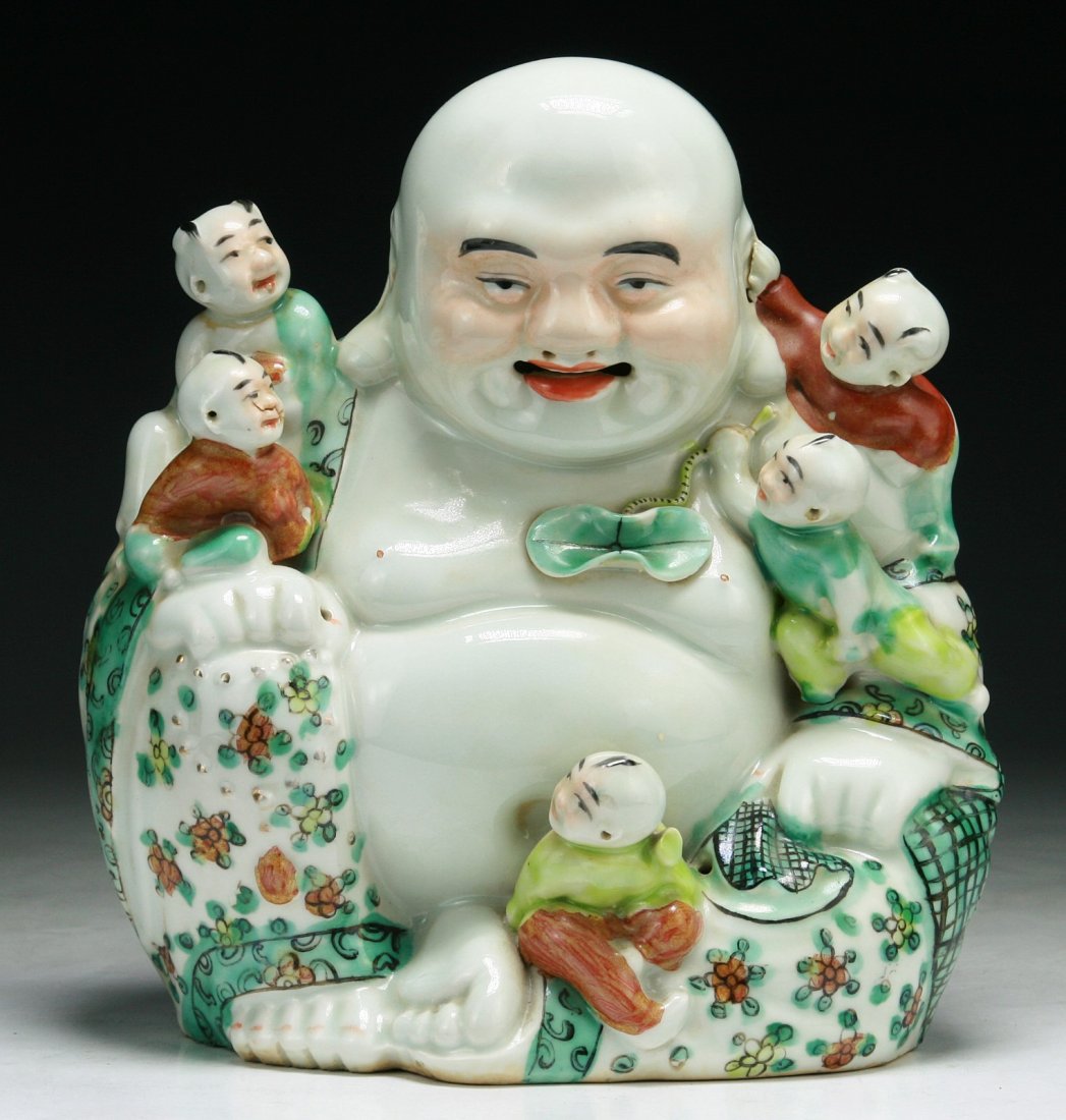 A Chinese Antique Famille Rose Porcelain Buddha: A Chinese Antique Famille Rose Porcelain Buddha: of Minguo period; Size: H: 9-1/4"