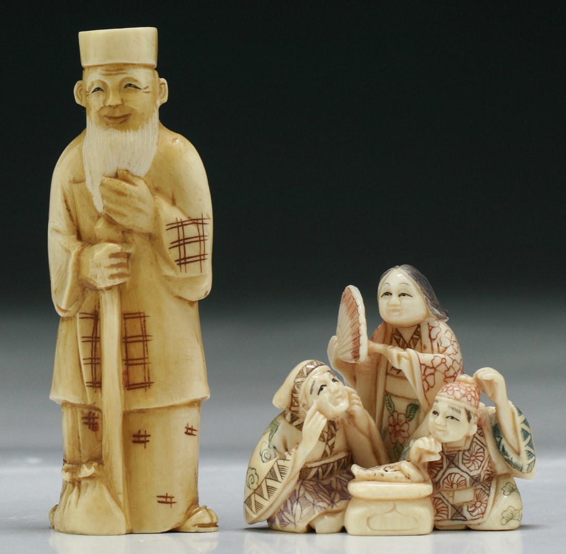 Two (2) Antique Carved Ivory Netsuke: Two (2) Antique Carved Ivory Netsuke; Size: H: 3-1/4" (biggest)