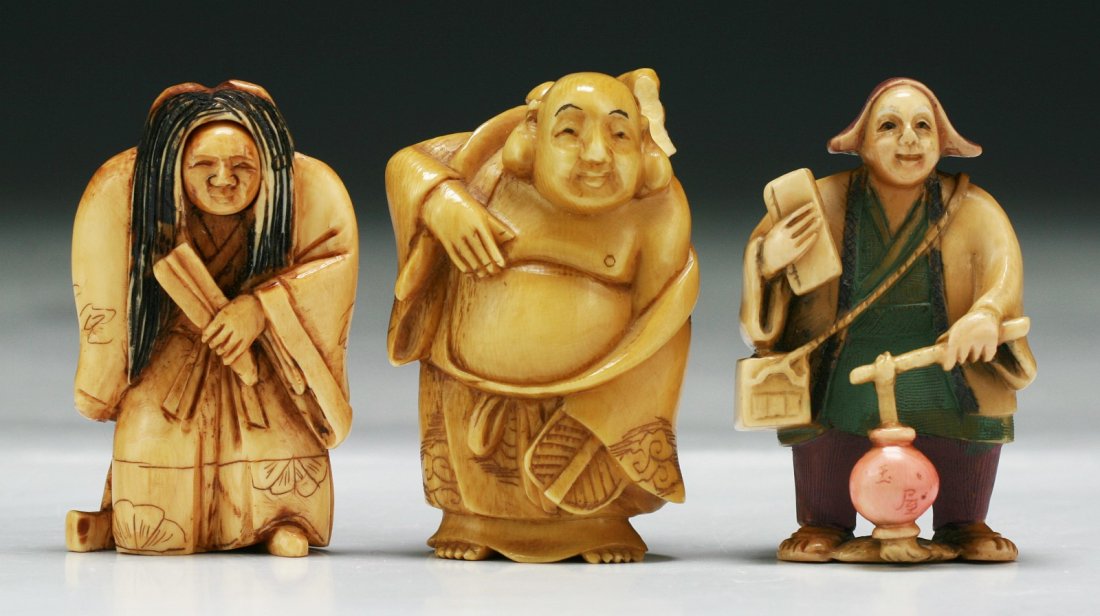 Three (3) Antique Carved Ivory Netsuke: Three (3) Antique Carved Ivory Netsuke; Size: H: 2" (biggest)