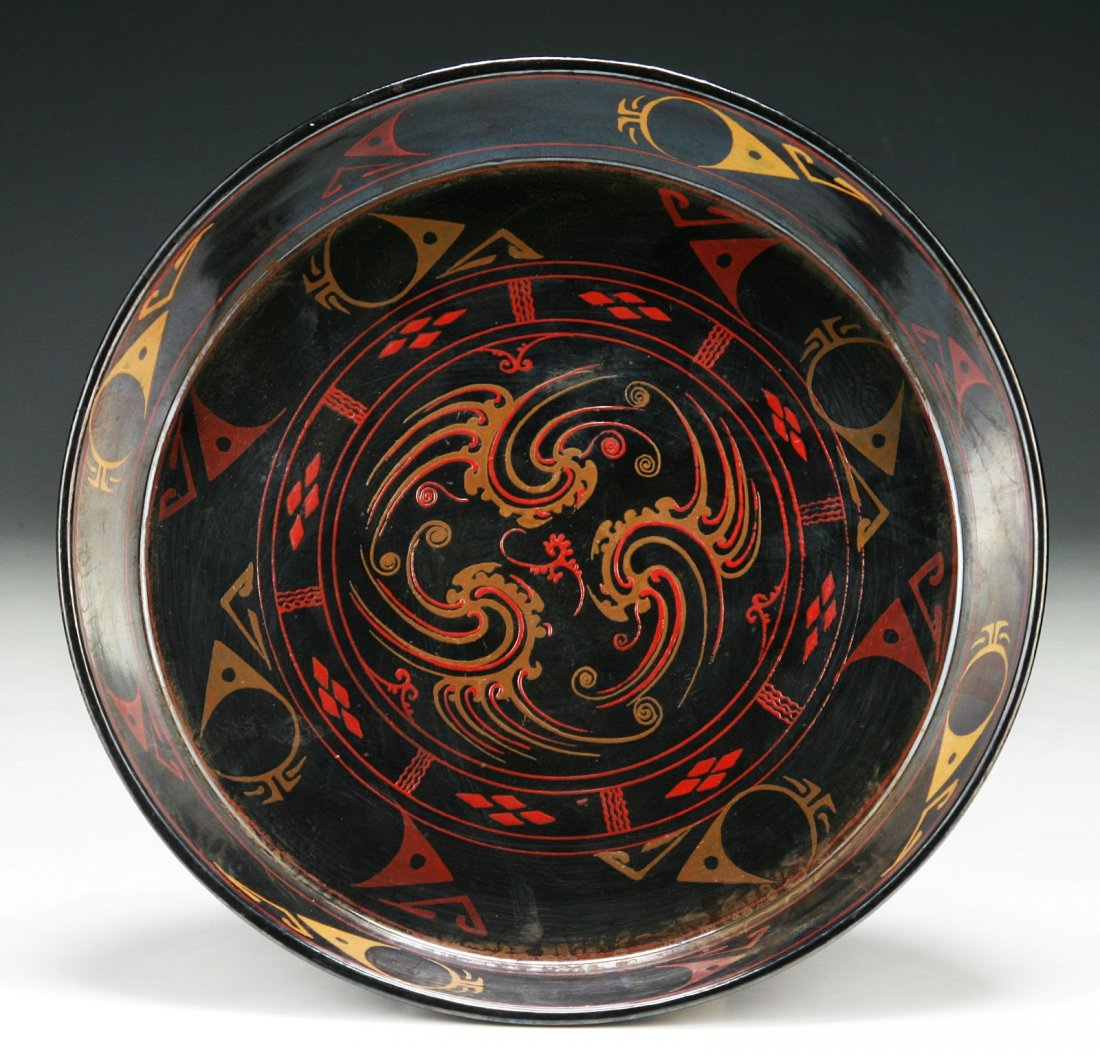 A Chinese Antique Gilt Lacquer Plate: A Chinese Antique Gilt Lacquer Plate: probably of Warring period; Size: D: 8"
