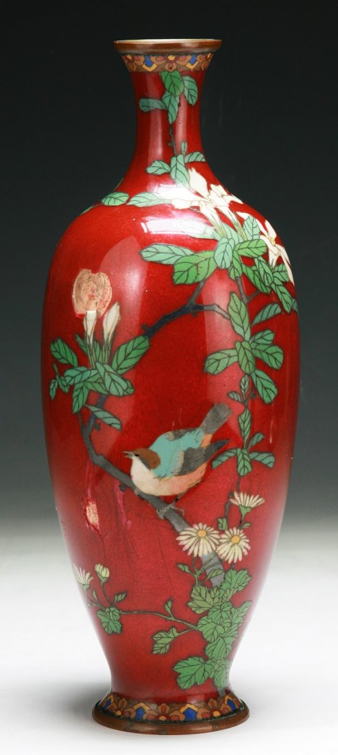 A Big Japanese Antique Cloisonne Bronze Vase: A Big Japanese Antique Cloisonne Bronze Vase; Size: H: 12-1/4"