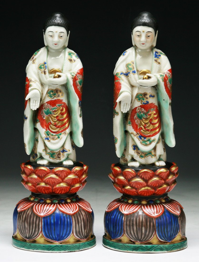 Pair of Japanese Antique Porcelain Figures: Pair of Japanese Antique Porcelain Figures; Size: H: 9-1/2"