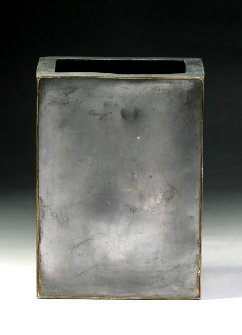 A Chinese Antique Zisha & Tin Square Vase: A Chinese Antique Zisha & Tin Square Vase: of square shape, Qing Dynasty; Size: H: 6-1/2"