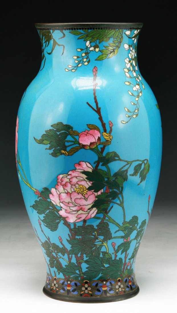 A Japanese Antique Silver Ando Cloisonne Vase: A Japanese Antique Silver Ando Cloisonne Vase: of early 19th Century; Size: H: 12"